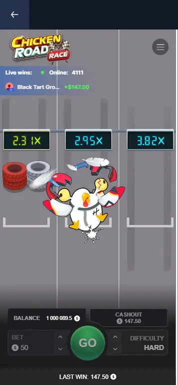 Chicken Road Race cash out moment showing multiplier win