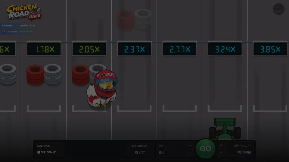 Chicken Road Race app game preview showing chicken dodging racing cars