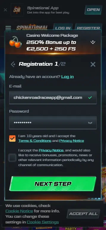 Account registration for Chicken Road Race app access